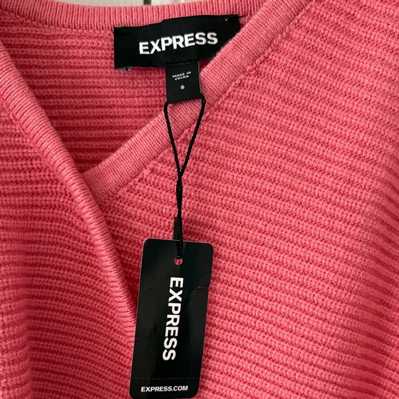 Express Ribbed V-Neck Wrap Peplum Sweater - Picture 2 of 5